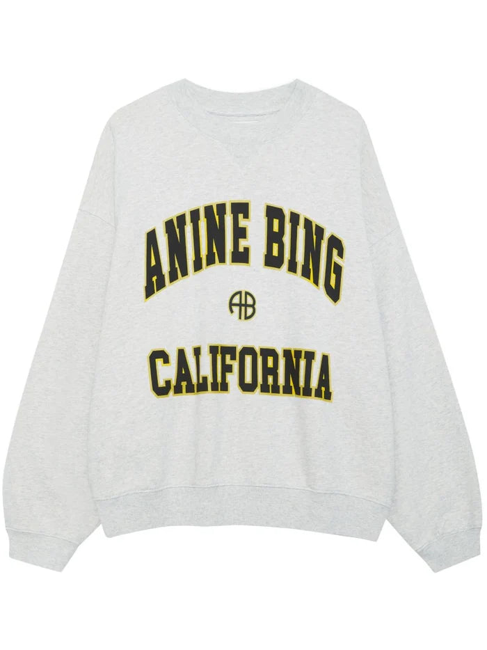 ANINE BING WOMEN Jaci Sweatshirt California Logo Grey Melange - MAISONDEFASHION.COM