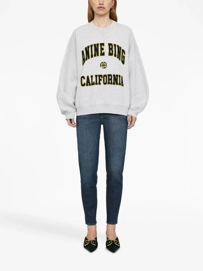 ANINE BING WOMEN Jaci Sweatshirt California Logo Grey Melange - MAISONDEFASHION.COM