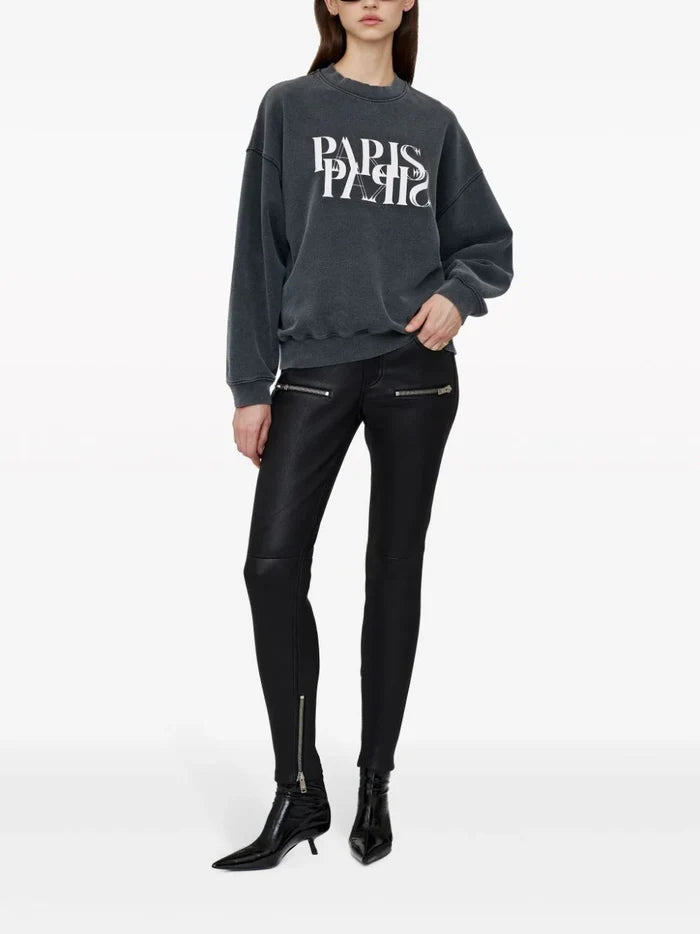 ANINE BING WOMEN Jaci Sweatshirt Logo Washed Black - MAISONDEFASHION.COM