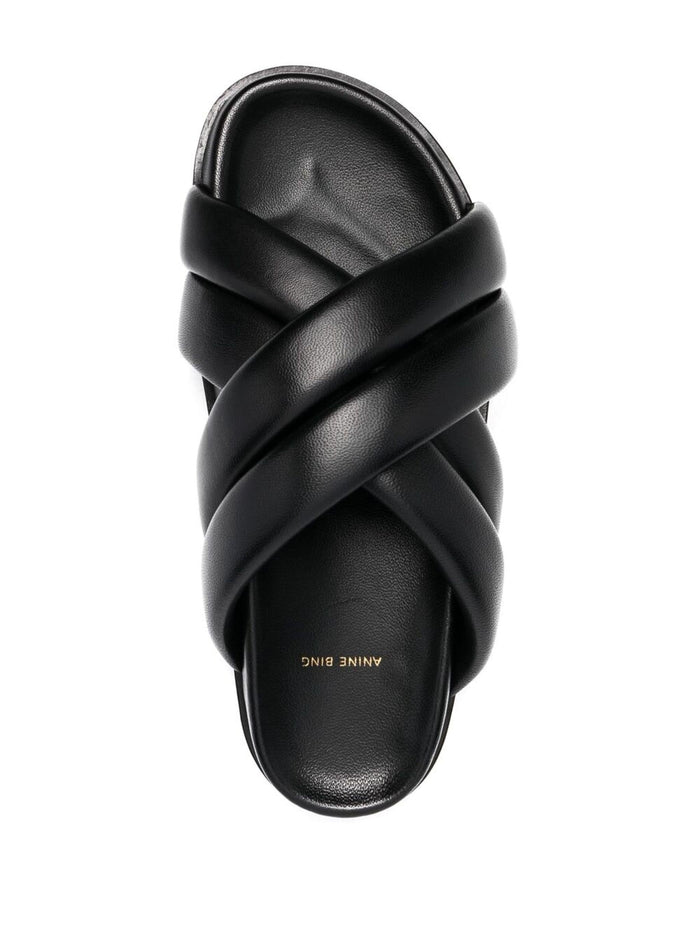 ANINE BING WOMEN Lizzie Cross Strap Slides Black - MAISONDEFASHION.COM