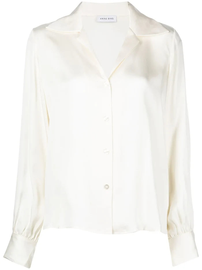 ANINE BING WOMEN Mylah Spread-collar Silk Shirt Ivory - MAISONDEFASHION.COM