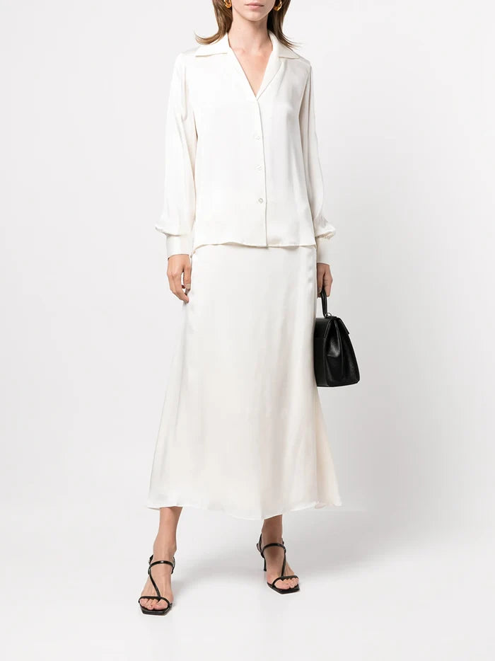 ANINE BING WOMEN Mylah Spread-collar Silk Shirt Ivory - MAISONDEFASHION.COM