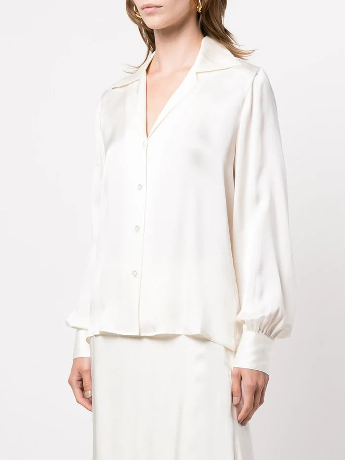 ANINE BING WOMEN Mylah Spread-collar Silk Shirt Ivory - MAISONDEFASHION.COM