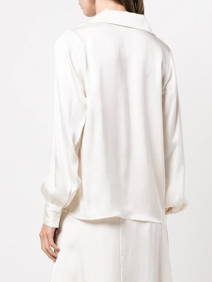 ANINE BING WOMEN Mylah Spread-collar Silk Shirt Ivory - MAISONDEFASHION.COM