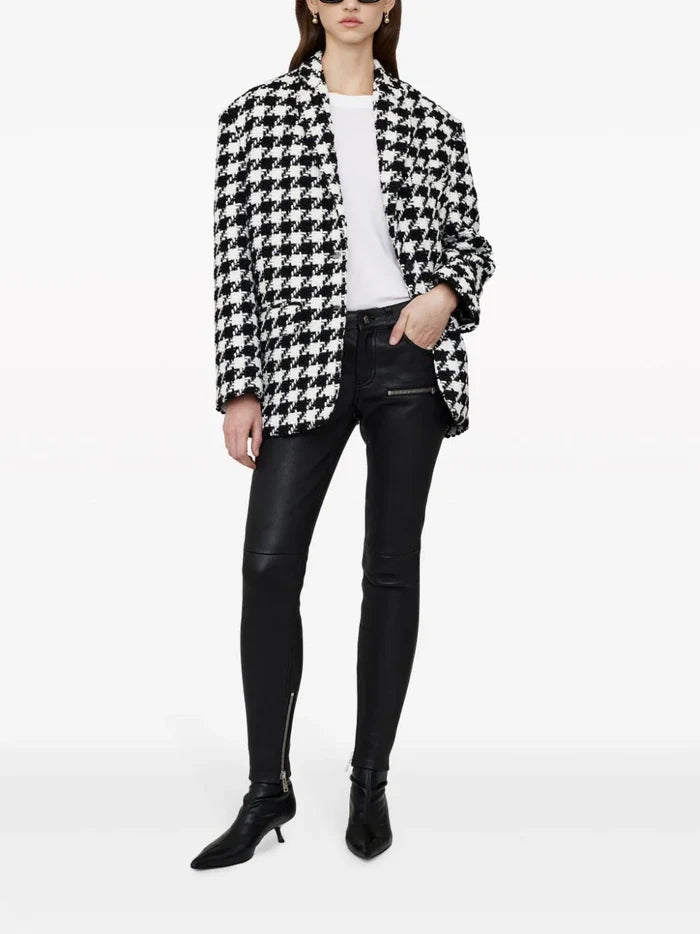 ANINE BING WOMEN Quinn Houndstooth Blazer Black/White - MAISONDEFASHION.COM