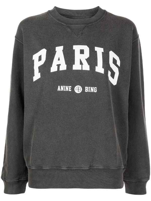 ANINE BING WOMEN Ramona Sweatshirt University Paris Washed Black - MAISONDEFASHION.COM