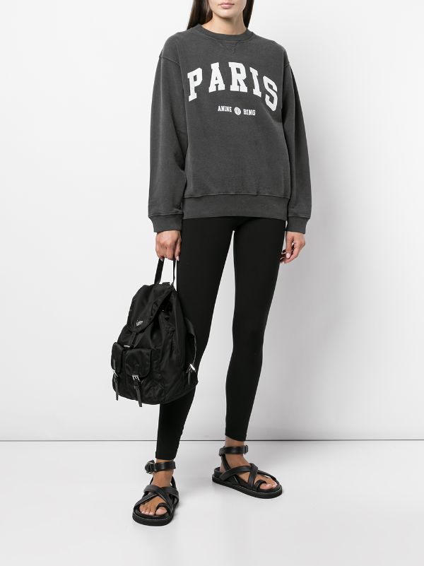 ANINE BING WOMEN Ramona Sweatshirt University Paris Washed Black - MAISONDEFASHION.COM
