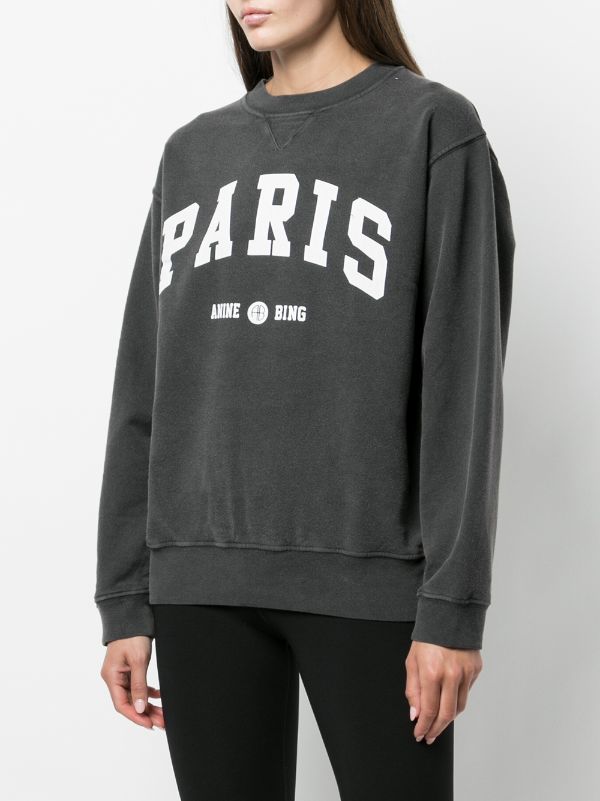 ANINE BING WOMEN Ramona Sweatshirt University Paris Washed Black - MAISONDEFASHION.COM