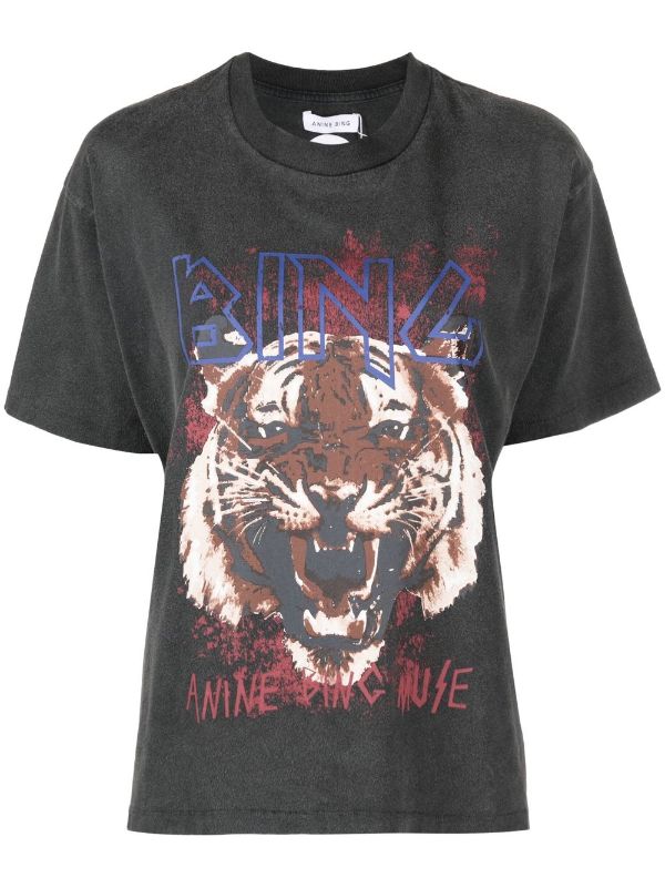 ANINE BING WOMEN Tiger T-shirt Black - MAISONDEFASHION.COM