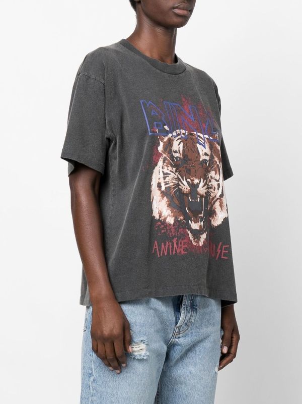 ANINE BING WOMEN Tiger T-shirt Black - MAISONDEFASHION.COM