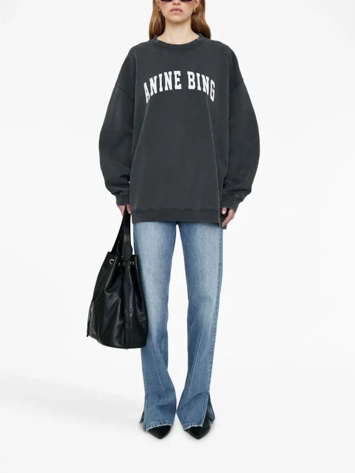 ANINE BING WOMEN Tyler Sweatshirt Washed Black - MAISONDEFASHION.COM
