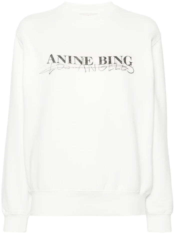 ANINE BING WOMEN Walker Cotton Logo Sweatshirt Ivory - MAISONDEFASHION.COM