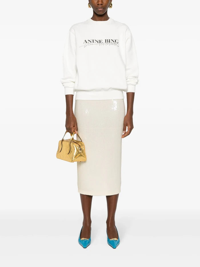 ANINE BING WOMEN Walker Cotton Logo Sweatshirt Ivory - MAISONDEFASHION.COM