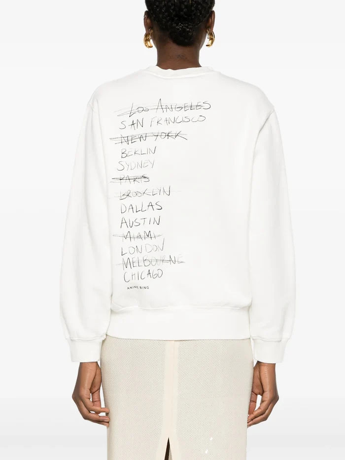 ANINE BING WOMEN Walker Cotton Logo Sweatshirt Ivory - MAISONDEFASHION.COM