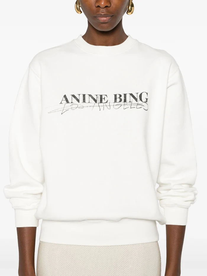 ANINE BING WOMEN Walker Cotton Logo Sweatshirt Ivory - MAISONDEFASHION.COM