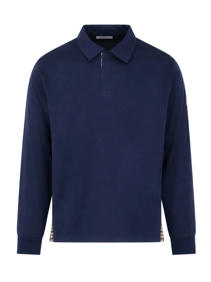 AQUASCUTUM Jersey Long Sleeve Polo Navy