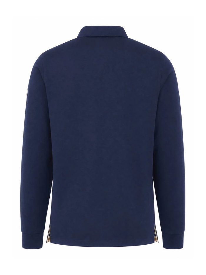 AQUASCUTUM Jersey Long Sleeve Polo Navy