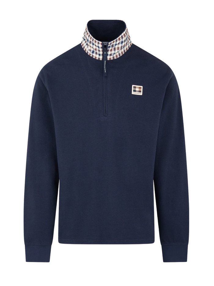 AQUASCUTUM Piquet Collar Zip Polo Navy