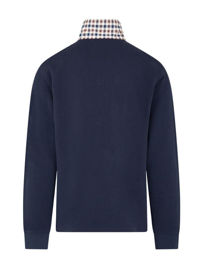 AQUASCUTUM Piquet Collar Zip Polo Navy