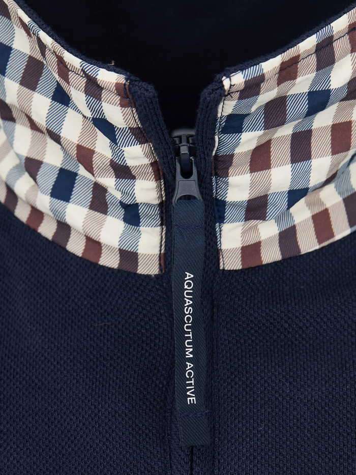 AQUASCUTUM Piquet Collar Zip Polo Navy
