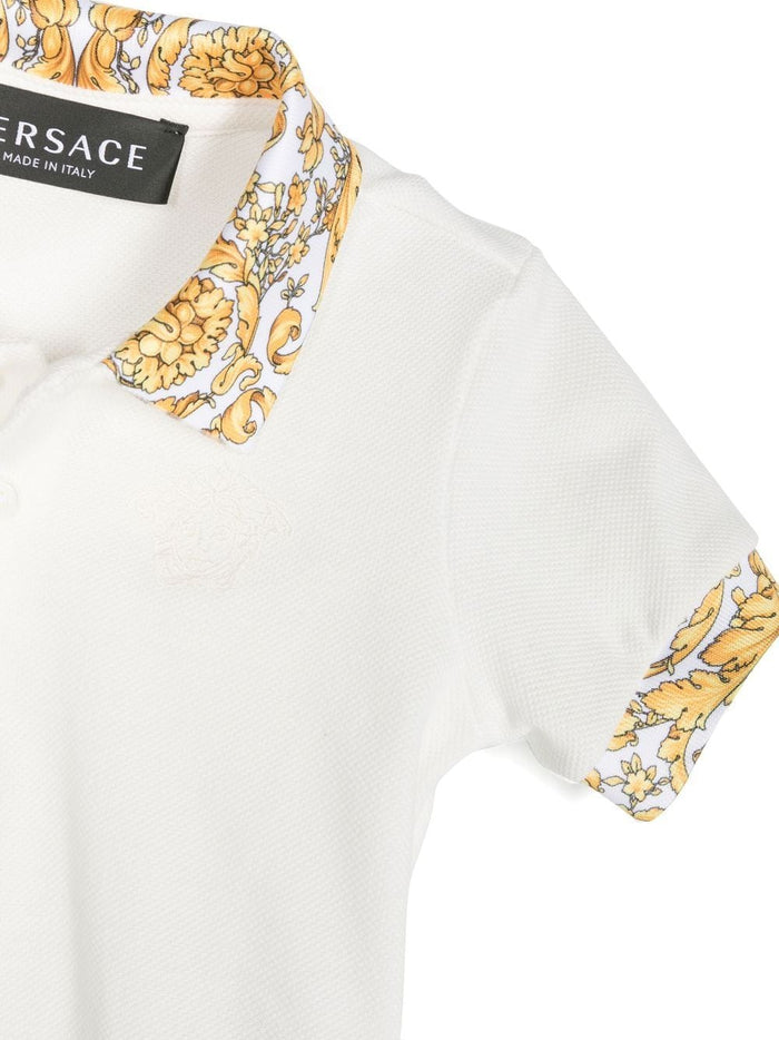 VERSACE BABY Barocco-print Cotton Polo Shirt White/Gold - MAISONDEFASHION.COM