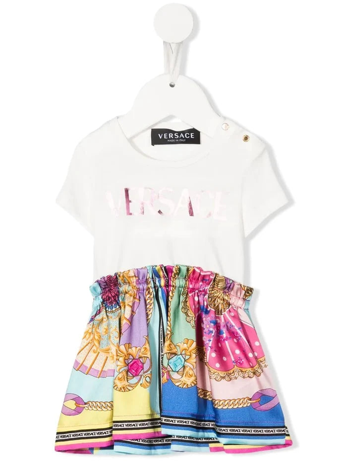 VERSACE BABY Barocco-skirt T-shirt Dress White/Multi - MAISONDEFASHION.COM