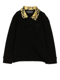 VERSACE BABY Baroque Collar Print L/S Polo Shirt Black - MAISONDEFASHION.COM