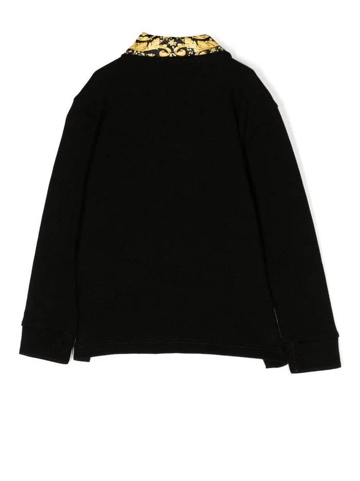 VERSACE BABY Baroque Collar Print L/S Polo Shirt Black - MAISONDEFASHION.COM