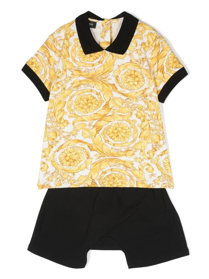 VERSACE BABY Baroque-pattern Print Set Black/Yellow - MAISONDEFASHION.COM