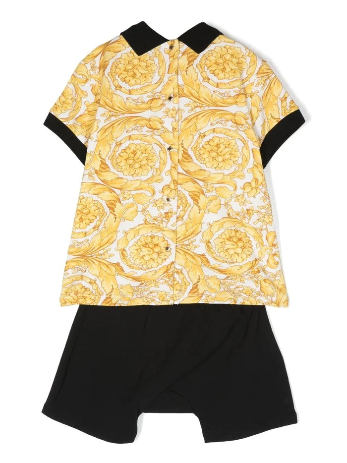 VERSACE BABY Baroque-pattern Print Set Black/Yellow - MAISONDEFASHION.COM