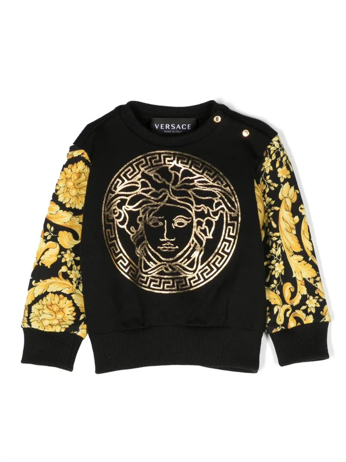 VERSACE BABY Boys Barocco-print Cotton Sweatshirt Black/Yellow/Gold - MAISONDEFASHION.COM
