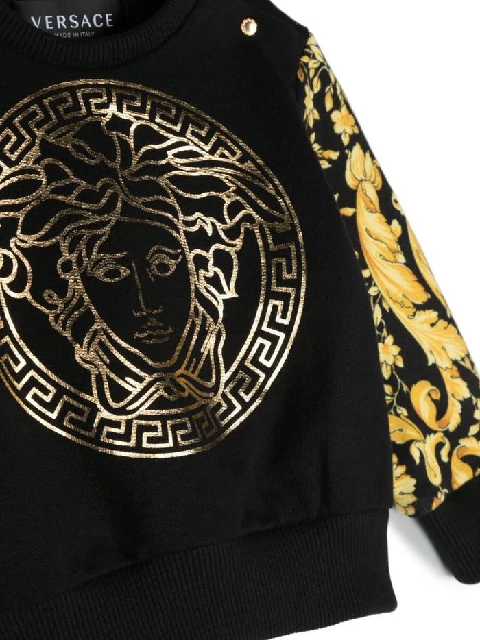 VERSACE BABY Boys Barocco-print Cotton Sweatshirt Black/Yellow/Gold - MAISONDEFASHION.COM