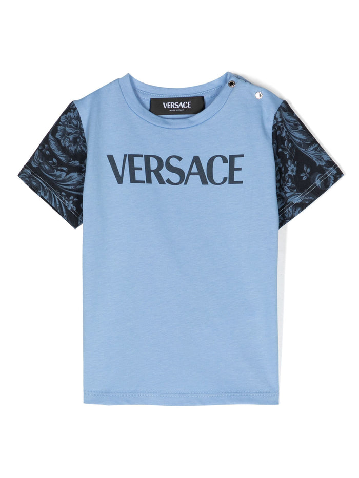 VERSACE BABY Boys Baroque Print T-Shirt Blue/Navy - MAISONDEFASHION.COM