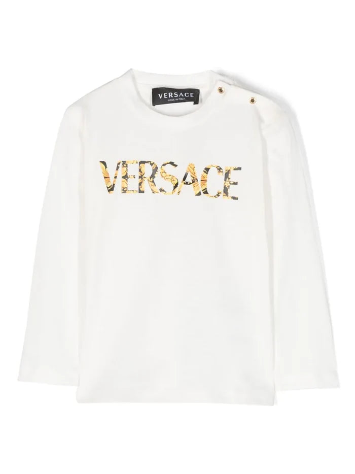 VERSACE BABY Boys Logo-print Cotton T-Shirt White - MAISONDEFASHION.COM