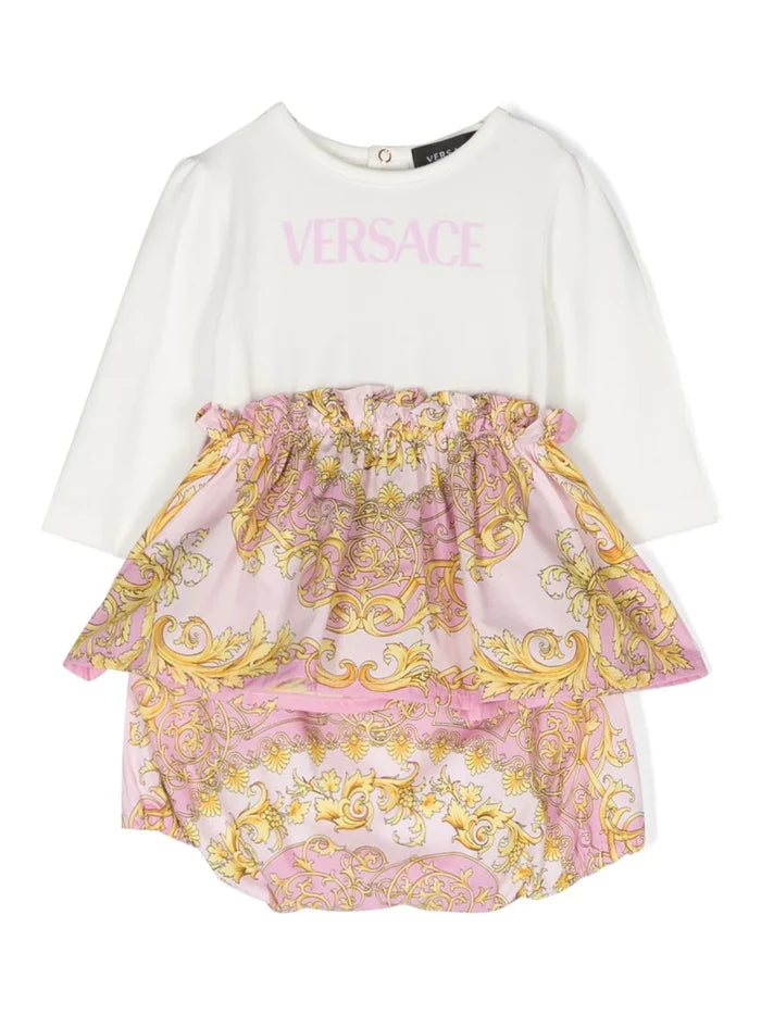VERSACE BABY Girls Barocco-print Cotton Short Set White/Pink/Gold - MAISONDEFASHION.COM