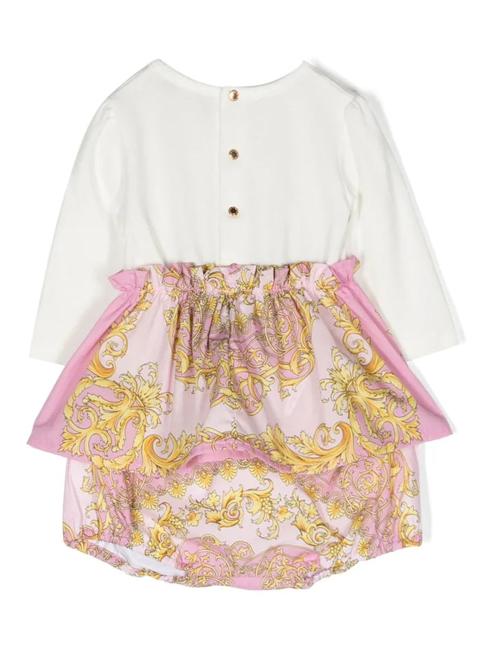 VERSACE BABY Girls Barocco-print Cotton Short Set White/Pink/Gold - MAISONDEFASHION.COM