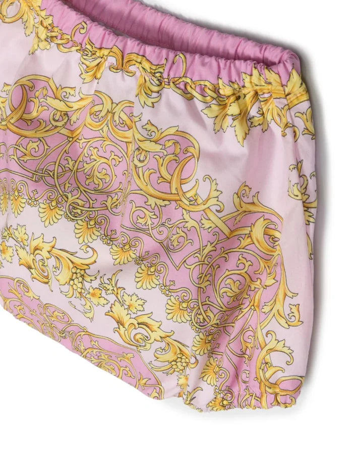 VERSACE BABY Girls Barocco-print Cotton Short Set White/Pink/Gold - MAISONDEFASHION.COM