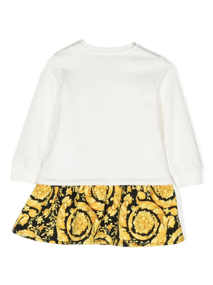 VERSACE BABY Girls Barocco-print Cotton Sweatshirt Dress White/Black/Gold - MAISONDEFASHION.COM