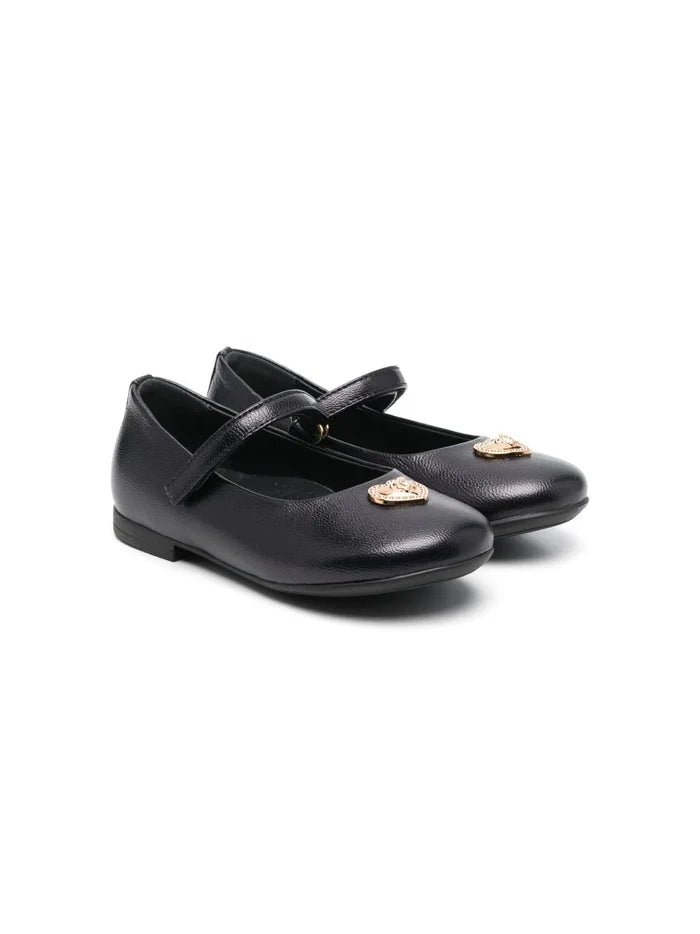 VERSACE BABY Girls Crystal Heart Medusa Leather Ballerinas Black - MAISONDEFASHION.COM