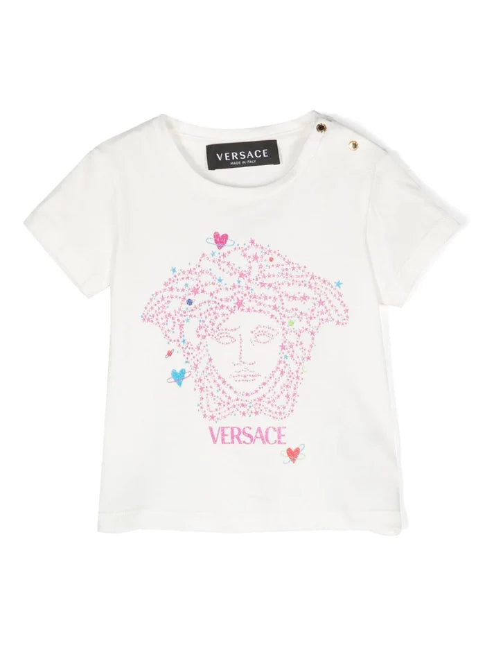 VERSACE BABY Girls Medusa-print Cotton T-shirt White/Multicolour - MAISONDEFASHION.COM