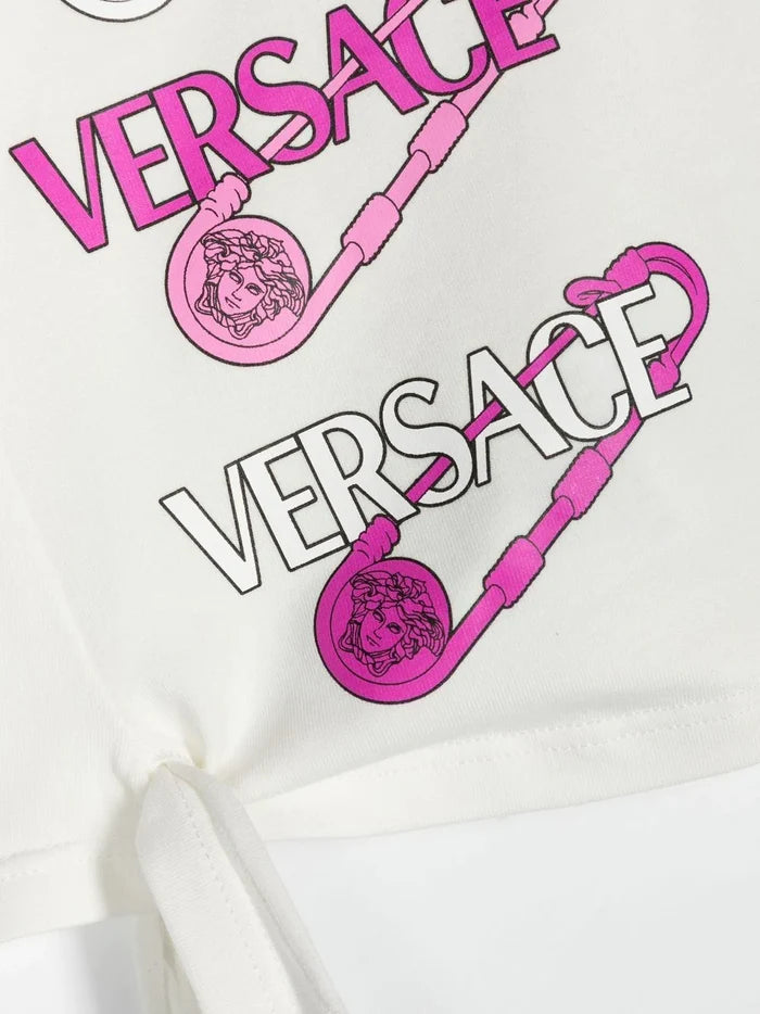 VERSACE BABY Graphic Logo Print cotton T-shirt White/Pink - MAISONDEFASHION.COM