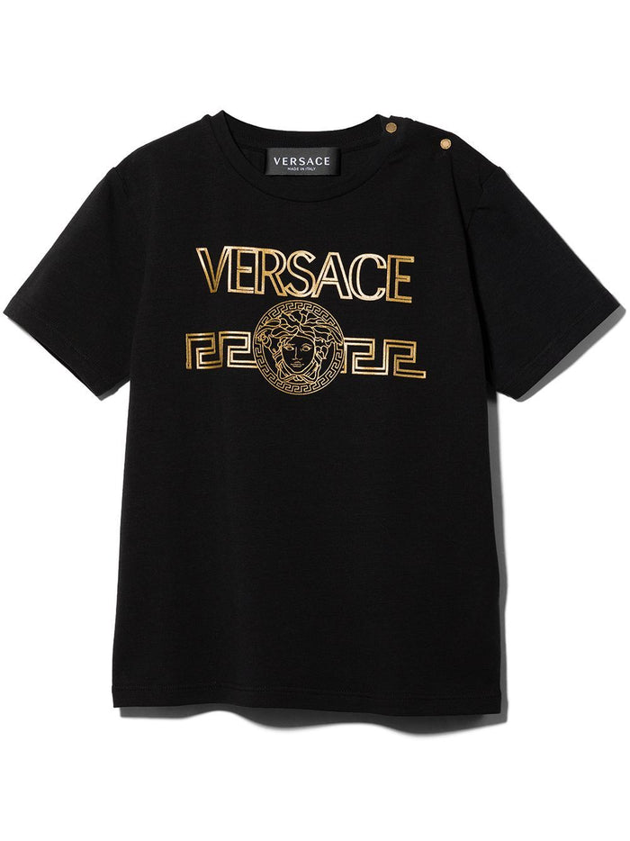 VERSACE BABY Greca logo T-shirt Black - MAISONDEFASHION.COM