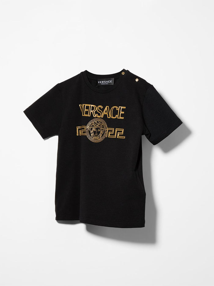 VERSACE BABY Greca logo T-shirt Black - MAISONDEFASHION.COM