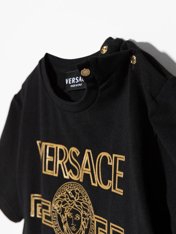 VERSACE BABY Greca logo T-shirt Black - MAISONDEFASHION.COM
