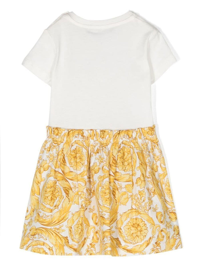 VERSACE BABY Greca-print Cotton Dress White/Yellow - MAISONDEFASHION.COM