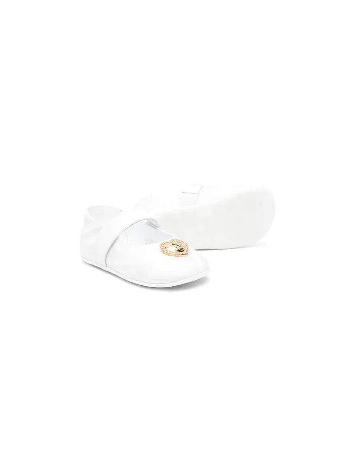 VERSACE BABY Heart-plaque Ballerina Shoes White/Gold - MAISONDEFASHION.COM