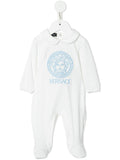 VERSACE BABY Logo print babygrow White/Blue - MAISONDEFASHION.COM