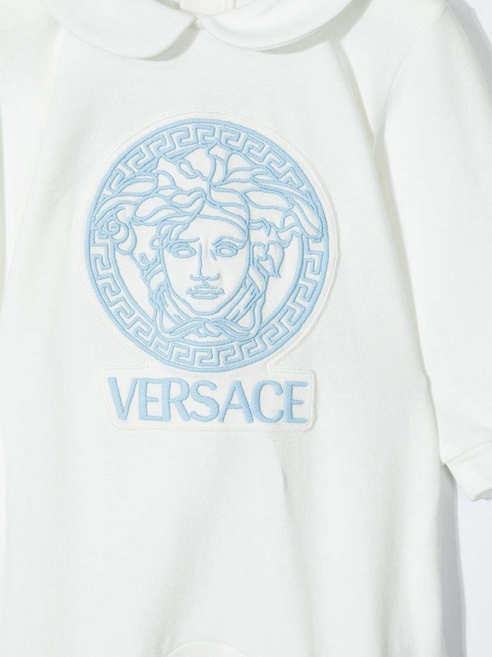 VERSACE BABY Logo print babygrow White/Blue - MAISONDEFASHION.COM
