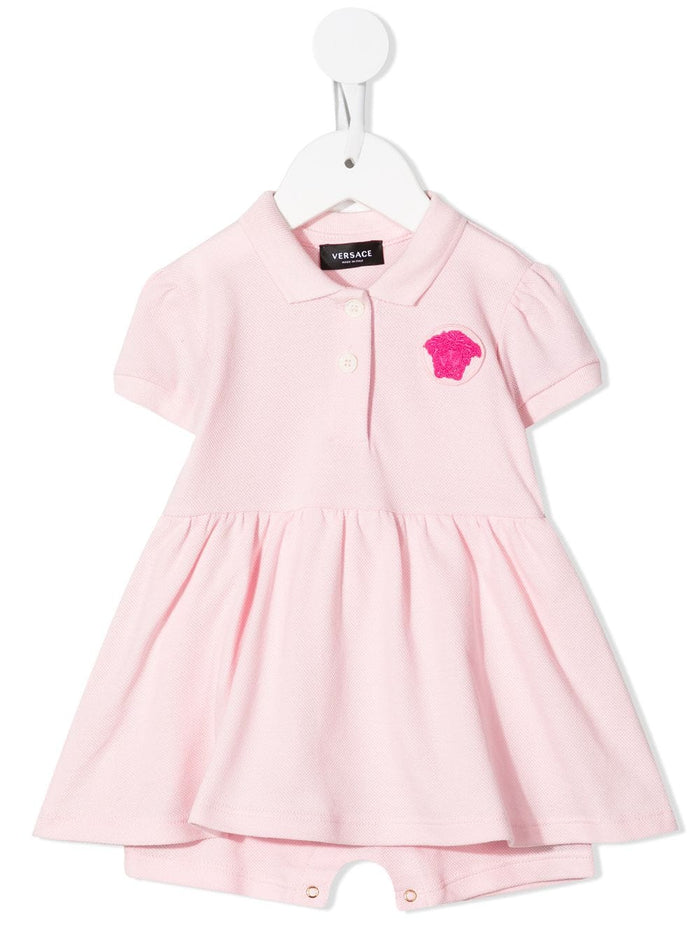 VERSACE BABY Logo Polo Dress Pink - MAISONDEFASHION.COM
