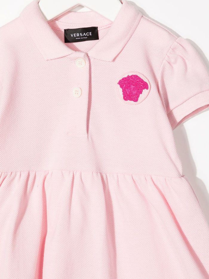 VERSACE BABY Logo Polo Dress Pink - MAISONDEFASHION.COM